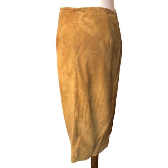 Ann Taylor Tan Geunine Suede Leather Eyelet Knee Skirt Fully Lined Size 6 - Picture 5 of 12
